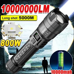 울트라 브라이트 LED 손전등 2000LM Type-C 충전식 장거리 줌 전술 토치 야외 비상 캠핑 낚시 랜턴