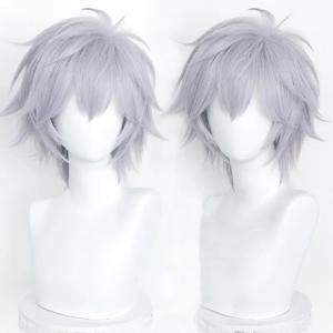카워 나기사 코스프레 가발 애니메이션 EVA 짧은 보라색 실버 그레이 내열성 합성 머리 할로윈 가발