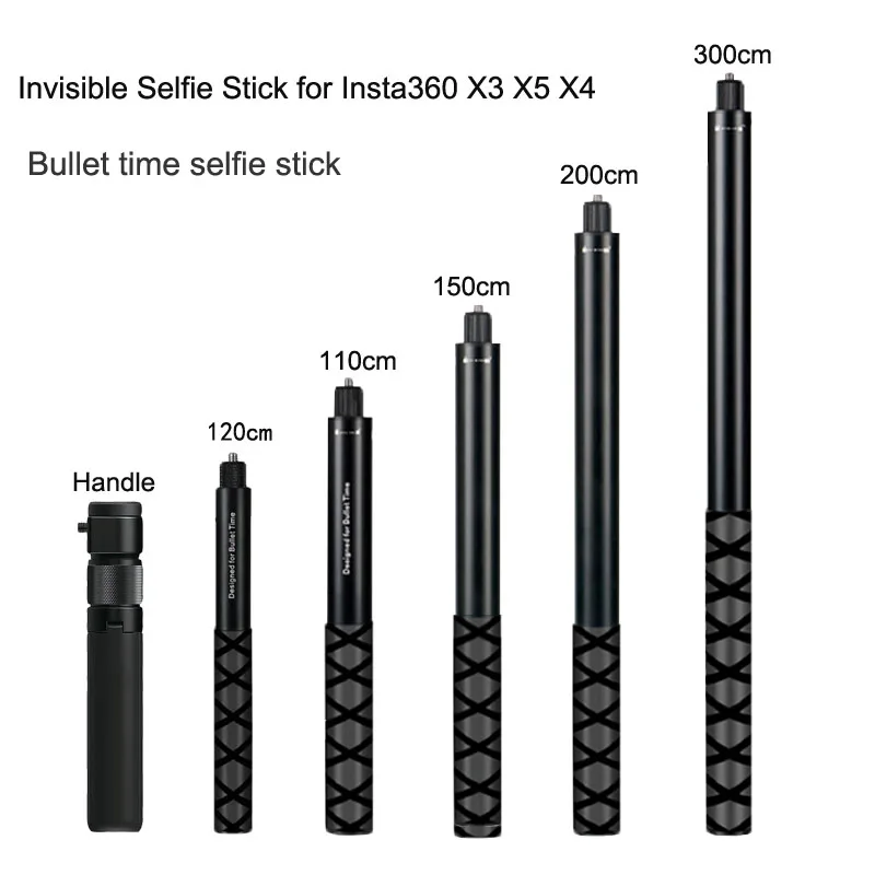 인스타360 X4 X3 X5용 300cm 투명 셀카봉, 인스타360 액션 카메라 액세서리용 확장형 불릿 타임 핸들 모노포드