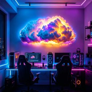 DIY 구름 번개 조명 무선 리모컨 앱 음악 동기화 다색 번개 천둥구름 LED 조명 게임룸 장식용