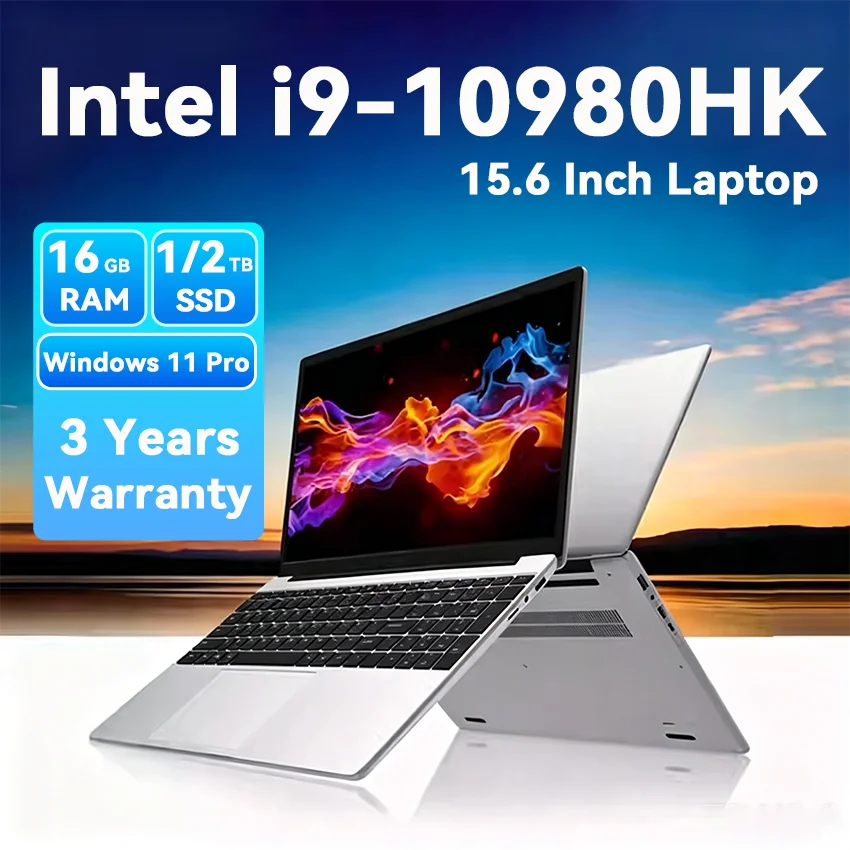 인텔 코어 i9-10980HK 15.6인치 백라이트 키보드 지문인식 노트북 윈도우 11 오피스 스터디 노트북 게이밍 컴퓨터 PC