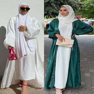 Eid 무슬림 퍼프 슬리브 아바야스 여성용 원피스 모로코 라마단 카프탄 아바야 이슬람 가디건, 기모노 두바이 아랍 겸손함 긴 로브