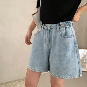 하이 웨이스트 와이드 레그 청바지 반바지 여성 여름  루즈 슬리밍 바지 트렌디 학생 캐주얼 라이트 컬러 청바지 반바지