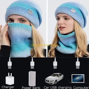 N5KE Usb 가열 모자 스카프 세트 목 랩 전기 따뜻한 가열 모자 열 해골 비니