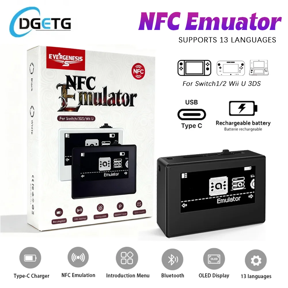 Amb 충전식 NFC 에뮬레이터 지능형 시뮬레이터 Bluetooth Universal Writer for Switch2/Switch WiiU 3DS 게임 액세서리