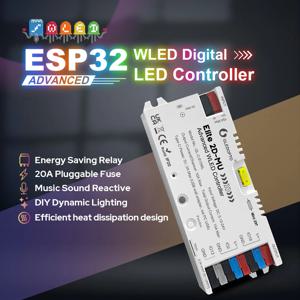 GLEDOPTO 엘리트 ESP32 WLED 스트립 컨트롤러 다이나믹 마이크 사운드 반응형 20A 퓨즈 UART 에너지 절약 릴레이 어드레서블 RGB IC 스트립
