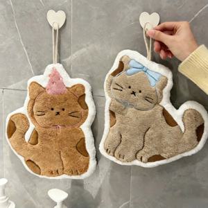 창의적인 귀여운 고양이 모양의 욕실 및 주방용 걸이형 핸드 타월 가정용 섬유 제품 어린이들이 손을 닦을 수 있는 제품