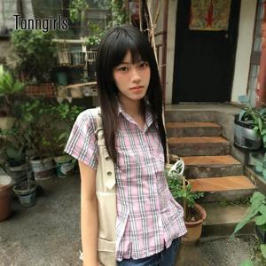 Tonngirls 아메리칸 레트로 체크 무늬 셔츠 여성 반팔 슬림 셔츠와 블라우스 streetwear y2k 빈티지 탑 일본 2000년대 티셔츠