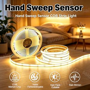 5V USB COB LED 스트립 라이트 핸드 스윕 센서 디머, 방수 기능이 있는 유연한 라이트 테이프, 실내 캐비닛 거울 DIY 무드등 백라이트