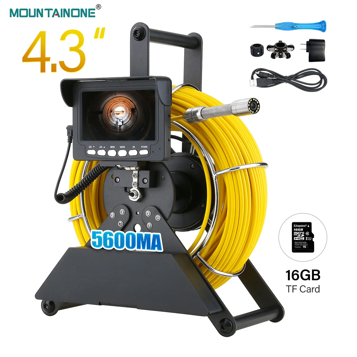 4.3 모니터 하수관 검사 카메라, 4500mA 배터리 16G DVR 카드가 장착된 17MM/22MM 배수 하수관 파이프라인 산업용 내시경