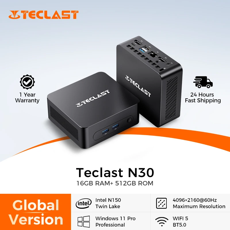 Teclast N30 미니 PC Intel Twin Lake-N150 Windows 11 Pro 미니 PC 16GB DDR4 512GB PCIE M.2 SSD WiFi 5 BT5.0 데스크탑 컴퓨터