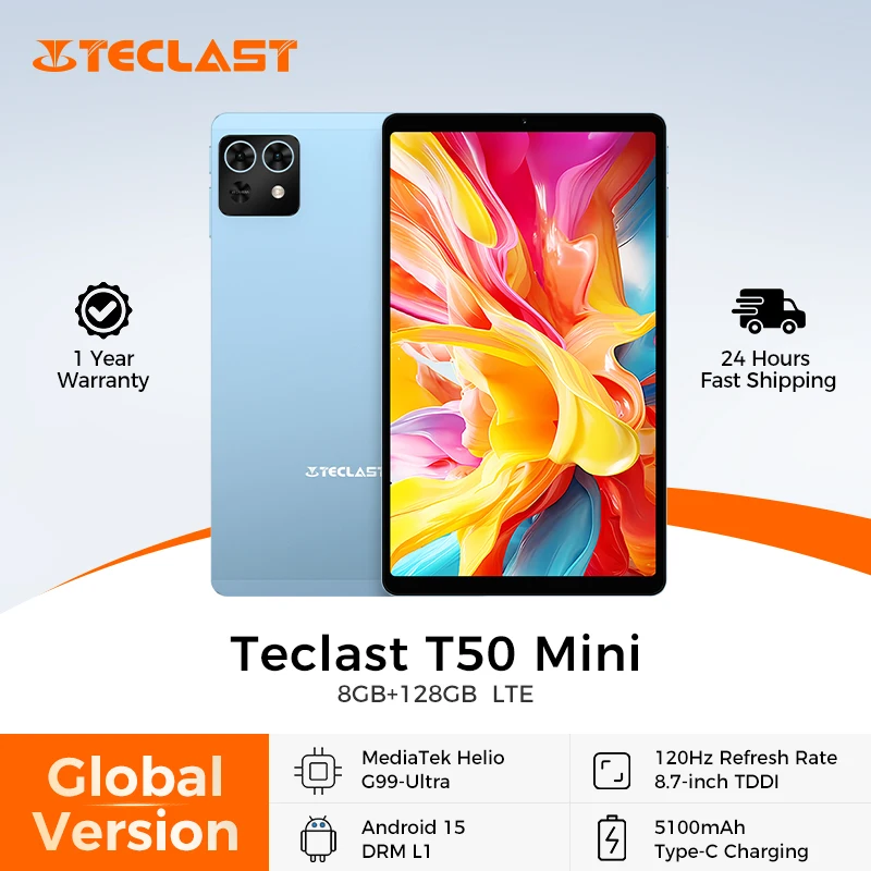 Teclast T50 미니 태블릿 8.7인치 120Hz 디스플레이 MTK Helio G99 20GB RAM(8+12 가상) 128GB ROM Android15 태블릿 지원 4G 듀얼 SIM
