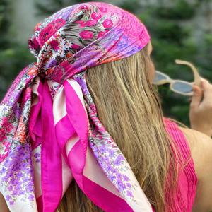 스퀘어 실크 스카프 여성 럭셔리 브랜드 새틴 인쇄 Hijab 스카프 이슬람 파레오 두건 여성 목도리 랩 머리띠 Foulard 90*90cm