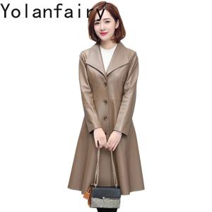 YOLANFAIRY 신상품 리얼 양가죽 트렌치코트 여성 한국 패션 진짜 가죽 재킷 여성 슬림핏 롱 윈드브레이커