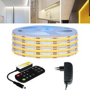 RF 리모컨 COB LED 스트립 12V 1m 2m 3m 4m 5m 웜 화이트 내추럴 디밍 가능 유연한 방 주방 캐비닛 조명 장식 키트