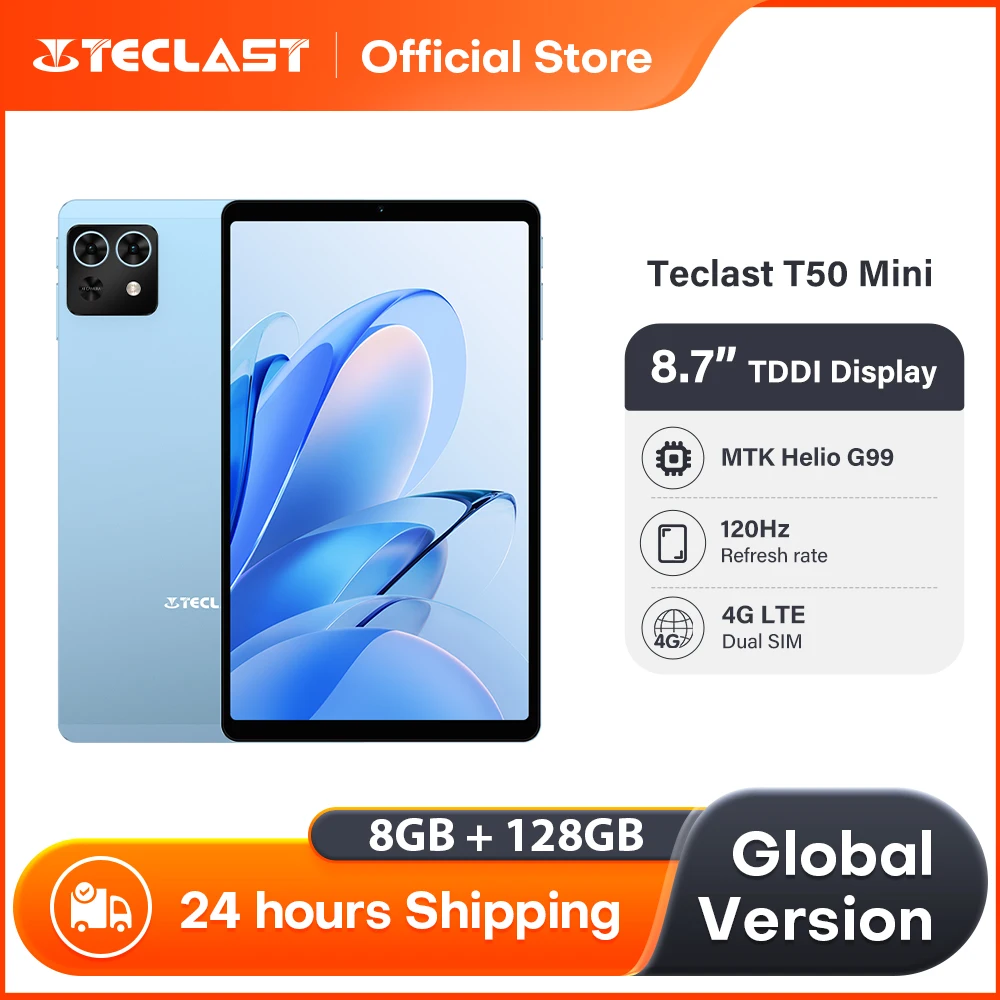 Teclast T50 미니 8.7인치 디스플레이 120Hz MTK Helio G99 8GB RAM (+12GB 가상) 128GB ROM 안드로이드15 태블릿 4G 듀얼 SIM 글로벌 버전