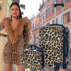 여성용 레오파드 프린트 러기지 20인치 - 무소음 회전 바퀴 트롤리 케이스, 여성용 사나운 동물 무늬 기내용 여행 가방