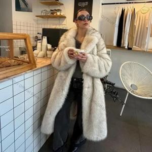 OFTBUY 플러피 퍼 인조 모피 코트 롱 페이크 퍼 재킷 긴소매 퍼 코트 친환경 유럽 스타일 루즈핏 캐주얼 여성 겨울 코트