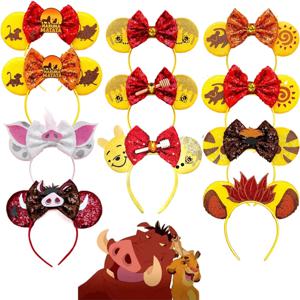 라이온 킹 미키 마우스 귀 머리띠 어린이를위한 Mufasa Simba Hairbands 소녀 Pumbaa HAKUNA MATATA 스팽글 활 헤어 액세서리