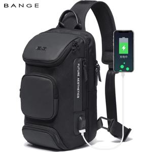 BANGE 남성용 도난 방지 가슴 가방 어깨 끈 USB 충전식 크로스 바디 학교 체육관 팩, 남성용 스포츠 방수 숄더 백