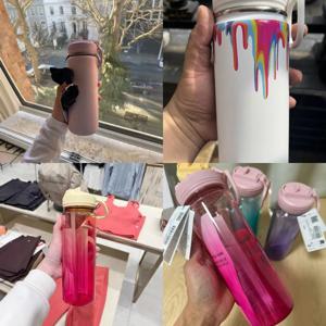 레몬 백 투 라이프 710ml 스포츠 빨대컵 누수방지 플라스틱 스포츠 물병 스테인리스 티타늄 진공 휴대용 누수방지
