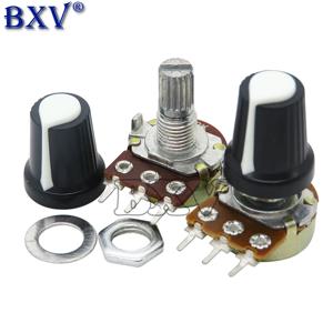 5 세트 WH148 1K 10K 20K 50K 100K 500K Ohm 15mm 3 핀 선형 테이퍼 회전식 전위차계 저항기 AG2 흰색 캡 포함 Arduino 용