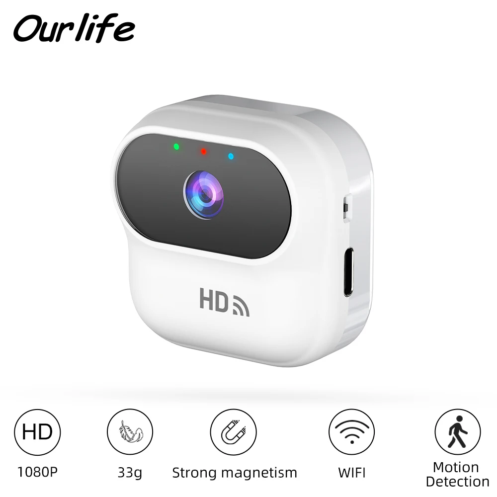 Ourlife A800 미니 카메라 1080P WiFi 스마트 홈 보안 카메라 모니터 캠코더 모션 추적 기능이있는 비디오 감시 카메라