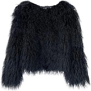 Shaggy Fluffy Faux Fur Coat 솔리드 컬러 스웨터, 긴 소매 짧은 재킷, 여성 패션 푹신한 오버코트 아웃웨어