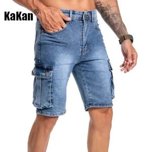 Kakan-y2k 신작 남성 여름 짧은 청바지, 멀티 포켓 마이크로 탄성 청바지, 남성용 5부 캐주얼 청바지