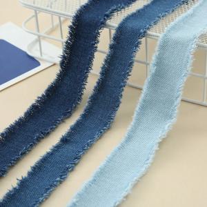 3cm 너비 150cm 긴 데님 패브릭 술 가장자리 리본 DIY 수제 헤어 클립 활 데님 봉제 선물 포장 장식 재료