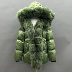 JANEFUR 2025 겨울 화이트 구스 다운 재킷 리얼 퍼 후드 패딩 재킷 여성용 두꺼운 따뜻한 중간 길이 JFB8-25010
