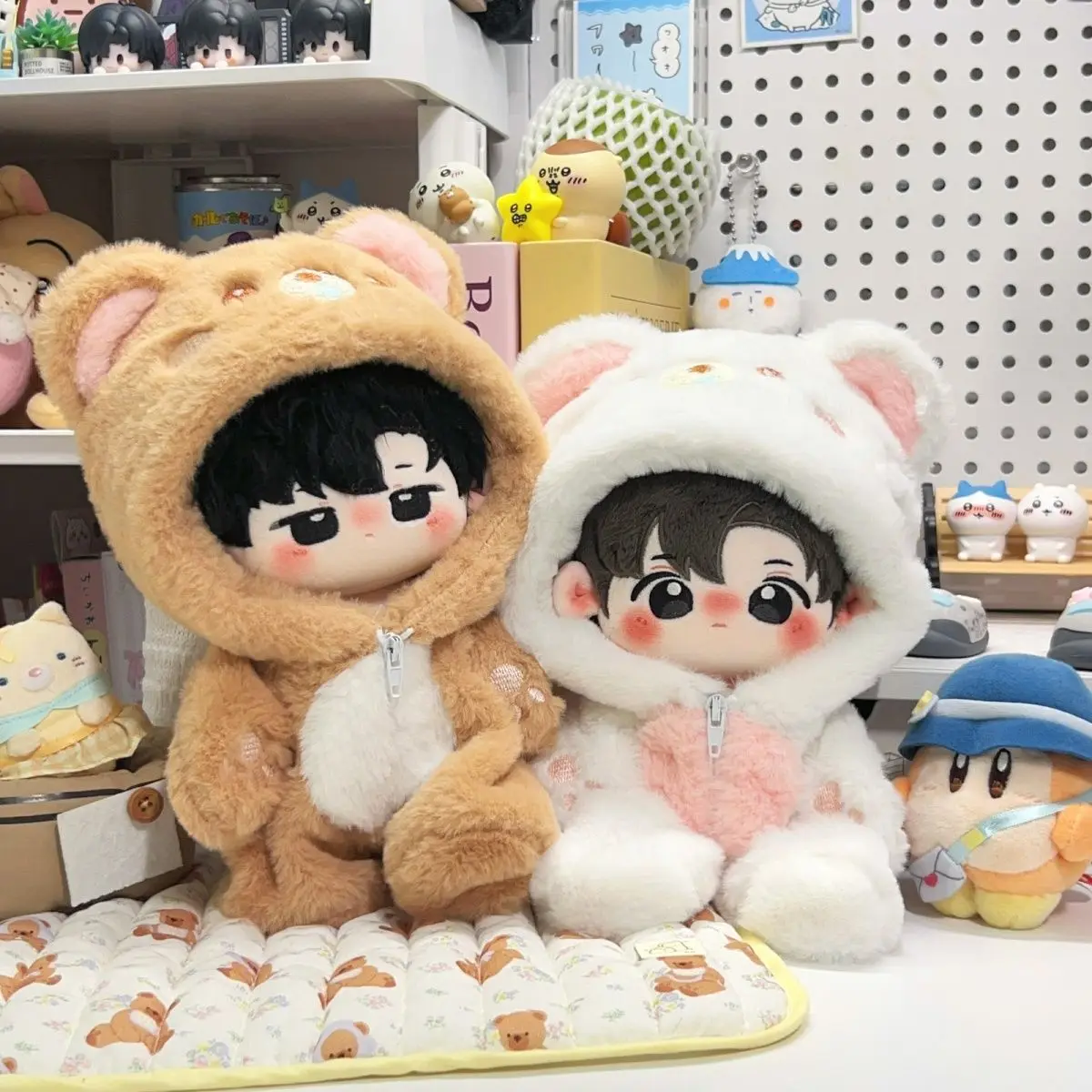 20cm 작은 곰 인형 옷 귀여운 플러시 원피스 겨울 동물 후드 점프수트 의상 면 인형용 무속성 드레스업