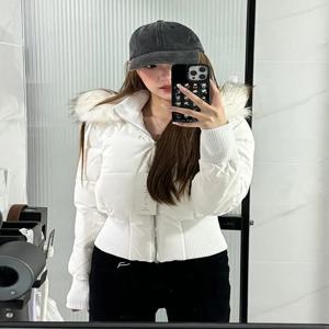 가을 & 겨울 하이웨이스트 크롭 재킷 달콤하고 따뜻한 코튼 패딩 코트 여성용 퍼 칼라 후드 재킷 Y2k 파카 스트리트웨어