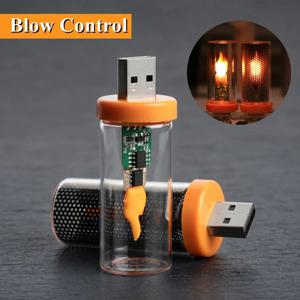 블로우 컨트롤 깜박이는 캔들 라이트 LED USB 불꽃 필라멘트 무광 투명 유리 무드등 (자동차, 가정, 방, 노트북, PC 장식용)