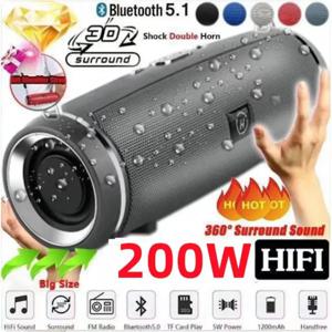 200W 피크 전력 휴대용 블루투스 스피커 IPX7 방수 야외 HIFI 기둥 서브 우퍼 스테레오 사운드 박스 FM 라디오 TF 붐 박스