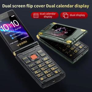 YeeMI M7 2G 견고한 플립폰, 듀얼 SIM, 듀얼 화면, 큰 글꼴, 노년층을 위한 6800mAh 배터리, FM 라디오, SOS 긴급 호출 버튼 기능.