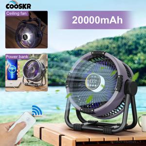캠핑 천장 선풍기 20000mAh 충전식 USB 선풍기(보조 배터리 및 LED 라이트 후크 포함) 공기 순환기 무선 천장 선풍기