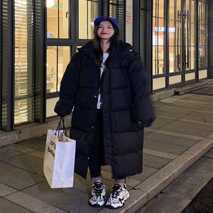 트렌디한 두꺼운 다운 코튼 재킷 여성용 롱 오버니 겨울 신상 루즈핏 코트 따뜻한 스탠드 칼라 풀 슬리브