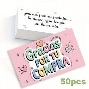 50pcs 핑크 스페인어 감사 카드 그라시아스 포 투 콤프라 감사용 다채로운 미니 인사말 카드 장식 카드