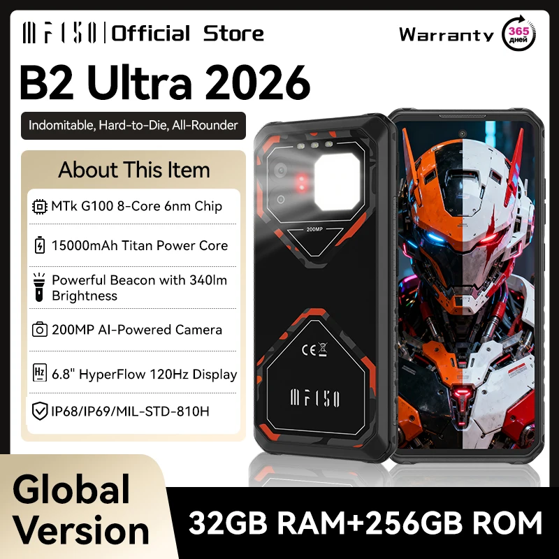 월드 프리미어 IIIF150 B2 울트라 2026 러기드 폰 MTK G100 칩 256GB ROM 200MP 메인 카메라 15000mAh 배터리 스마트폰