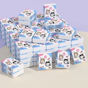 10팩/세트 휴대용 손수건 종이 3겹 천연 목재 펄프 두껍고 부드러운 만화 프린트 소형 핸드 티슈 (일상 청소용)