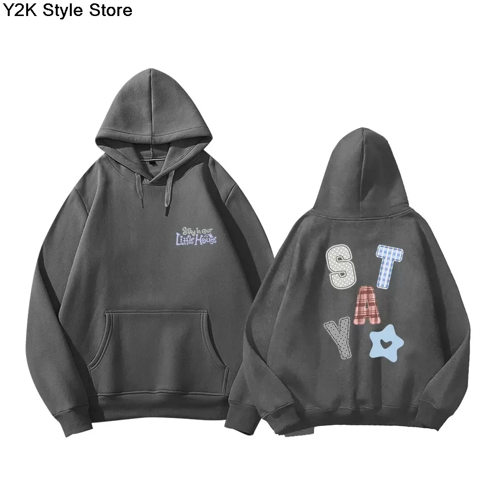 후드티 STAY In Our Little House 지퍼 후드티 Kpop 패션 스타 동일한 글자 프린트 스웨트셔츠 고품질 면 두꺼운 티셔츠