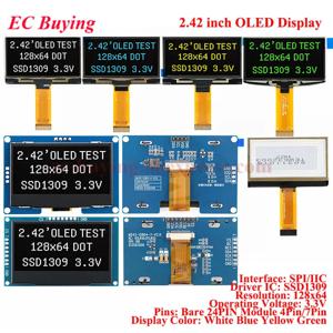 2.42인치 OLED 디스플레이 모듈 2.42'' LCD 베어 스크린 128x64 도트 12864 SSD1309 드라이버 SPI/IIC I2C 화이트 블루 옐로우 그린 4 7 핀