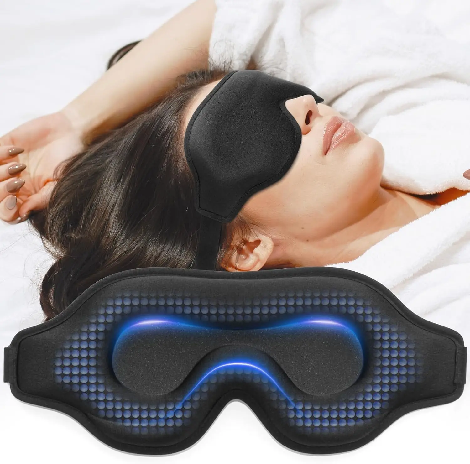 블랙 3D 풀 쉐이딩 수면 마스크 눈의 피로를 완화하는 편안하고 무압력의 부드럽고 통기성이 좋은 낮잠 마스크