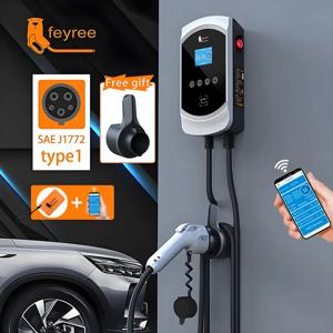페이리 EV 충전기 타입1 케이블 J1772 소켓 32A 40A 50A 단상 EVSE 월박스 충전 스테이션 앱 제어 전기차용