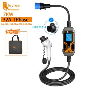 페이리 휴대용 전기차 충전기 GB/T 코드 7KW 32A 1상 5m 케이블 EVSE 월박스 충전 박스 전기차용 충전소