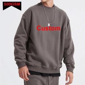 DIY 사용자 정의 로고 500GSM 헤비 웨이트 남성 후드 새로운 가을 겨울 두꺼운 코튼 남성 탑 솔리드 컬러 후드 티 스웨터 풀오버