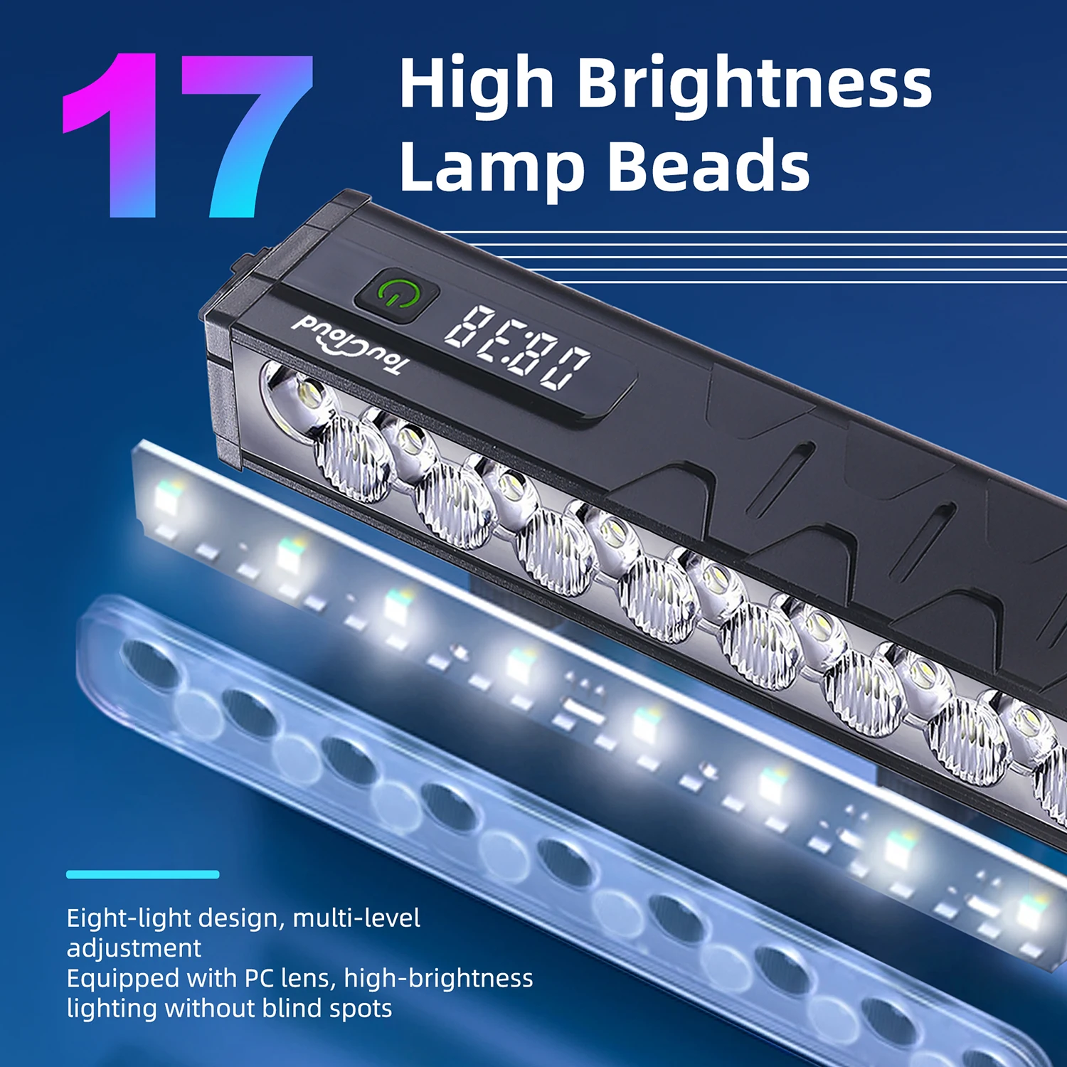 10000mAh 자전거 라이트 3/5/6/8/17LED 멀티 모드 슈퍼 브라이트 USB 충전식 사이클링 손전등(산악 도로용 보조 배터리 포함)