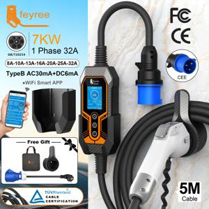 페이리 GB/T EV 충전기 휴대용 업그레이드 버전 (벽걸이형) 7KW 32A 1상 EVSE 충전 박스 GB/T 플러그 Wifi 앱 버전