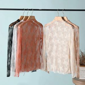우아한 섹시한 여성 메쉬 티셔츠 긴 소매 레이스 블라우스를 통해 볼 다목적 Bottoming Shirt Girls Sheer Tees Body Crop Top